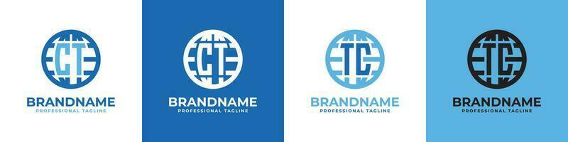 Letter CT and TC Globe Logo Set, suitable for any business with CT or TC initials. vector