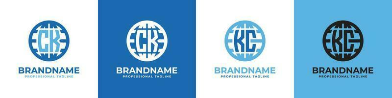 Letter CK and KC Globe Logo Set, suitable for any business with CK or KC initials. vector