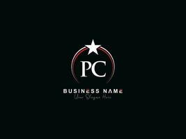 Minimalist Circle Pc Logo Icon, Creative PC Luxury Star Logo Letter vector
