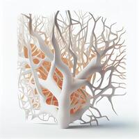Connective tissue Collagen fibres and single cells 3D illustration microscopy of human on white background. photo