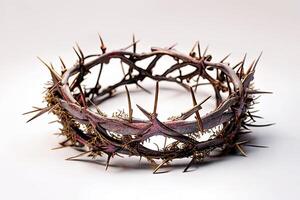 Crown of thorns of Jesus Christ. Religion Easter symbol salvation. Color, artistic, graphic drawing on a white background. generative ai photo