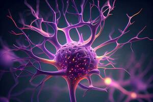neuronas células cerca arriba 3d prestar. sinapsis y axones transmitiendo eléctrico señales generativo ai foto