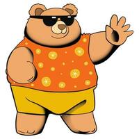 osito de peluche oso gordito maravilloso miedoso retro vistiendo linda t camisa y Gafas de sol vector