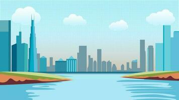 Empty space background, city scape with river or lake. Simple cartoon illustration vector