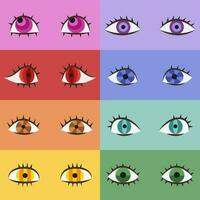 Set of multicolored eyes in cartoon style. vector