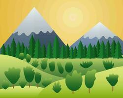 Vector summer mountains landscape in flat style. Flat hills and mountain woods vector illustration