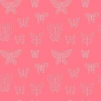 Doodle butterfly seamless pattern vector pattern. Hand drawn different kinds of butterflies on pink background