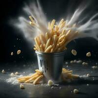 French Fries Engulfed in Fiery Flames generated by ai photo