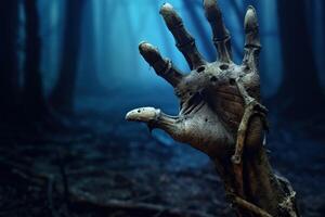 Zombie hand. Halloween background with zombie hand. AI Generated photo