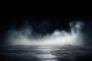 Light in the darkness. Mist In The Dark Smoke On Gray floor. AI Generated photo