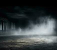 Light in the darkness. Mist In The Dark Smoke On Gray floor. AI Generated photo