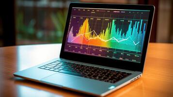 un ordenador portátil y analítico datos digital Arte creado con generativo ai tecnología foto