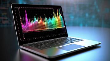 un ordenador portátil y analítico datos digital Arte creado con generativo ai tecnología foto