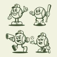 set baseball vintage cartoon vector