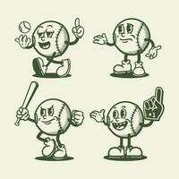 set baseball vintage cartoon vector