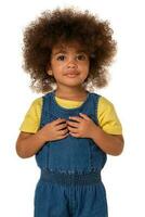 childhood and people concept-portrait of lovely african american little girl, over white background, isolated photo