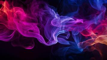 swirling colorful smoke patterns against a black background, AI generated photo