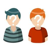 Man with question mark. Unknown person. Social network avatar. Cute character. Young boy. Flat cartoon illustration vector