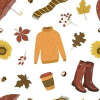 Autumn outwear items. Vector seamless pattern. Isolated on white background. Great for prints, textiles, and wrappers.