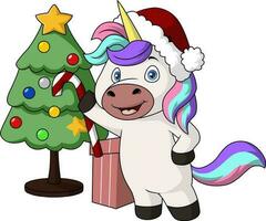 linda unicornio dibujos animados vistiendo Papa Noel sombrero vector