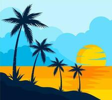 sunrise on the beach with palm vector background