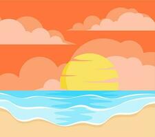 Sunset summer on the beach vector background landscape