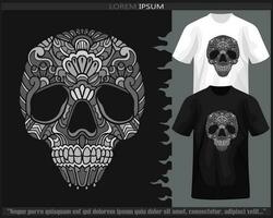 Monochrome skull head mandala arts isolated on black and white t shirt. vector