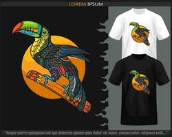 Colorful toucan bird mandala arts isolated on black and white t shirt. vector