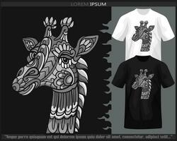 Monochrome giraffe head mandala arts isolated on black and white t shirt. vector