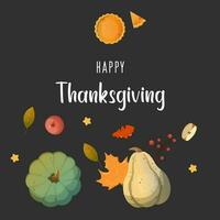 Thanksgiving card. pumpkin, autumn leaves, berries vector