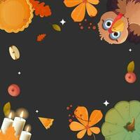 Autumn leaves and pumpkins frame with space vector