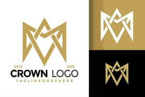 Letter M crown logo design vector symbol icon illustration