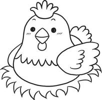 hen animal cartoon doodle kawaii anime coloring page cute illustration drawing clip art character chibi manga comic vector