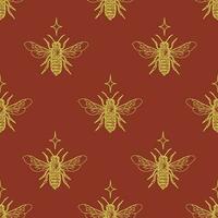 Decorative gold red pattern with monochrome honey bee and star vector