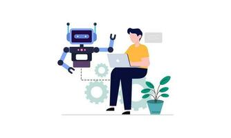 Cooperate with AI artificial intelligence illustration vector