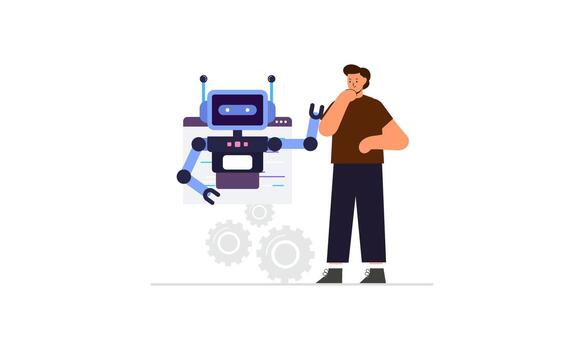 cooperar con ai artificial inteligencia ilustración vector