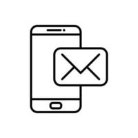 Smartphone and envelope, contact us via email, communication concept icon in line style design isolated on white background. Editable stroke. vector