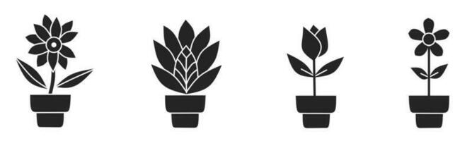 Set of illustrations about flower in potted icon. Stock vector. vector