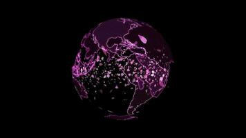 World map digital and million pink sakura leaves flying video