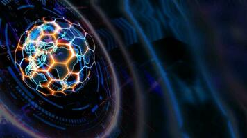 quantum computer futuristische technologie met digitaal zeshoek en rood blauw laser animatie Hoes en bescherming en aarde kaart met breedtegraad Lengtegraad scannen video
