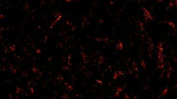 astratto buio rosso fiamma e buio Fumo milioni particelle modello waveform oscillazione veloce muoversi, visualizzazione onda tecnologia digitale superficie video