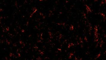 Abstract dark red flame and dark smoke million particles pattern waveform oscillation fast move, visualization wave technology digital surface video