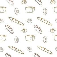 Bakery products seamless pattern vector illustration  background.Hand drawn ornament with bread, bun, croissant . Design element for poster, label, template, card, backdrop, print, menu, wrapping
