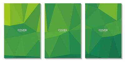 conjunto de cubiertas, volantes, carteles, resumen moderno triangular amarillo verde bio antecedentes vector