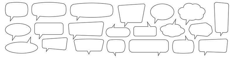 Set of line speech bubbles with editable stroke. Speak bubble text, cartoon chatting box, message box. Blank empty vector speech bubbles. Cartoon balloon word design.