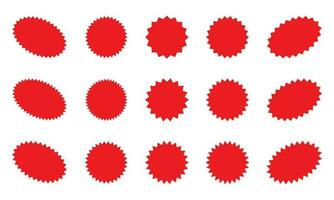 Set of red starburst, sunburst badges. Design elements - best for sale sticker, price tag, quality mark. Flat vector illustration isolated on white background.