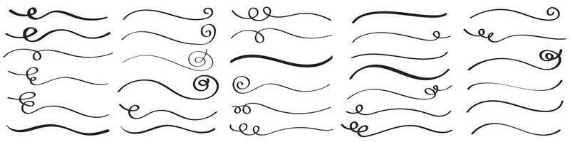 Hand drawn collection of curly swishes, swashes, swoops. Calligraphy swirl. Highlight text elements. Vector illustration.