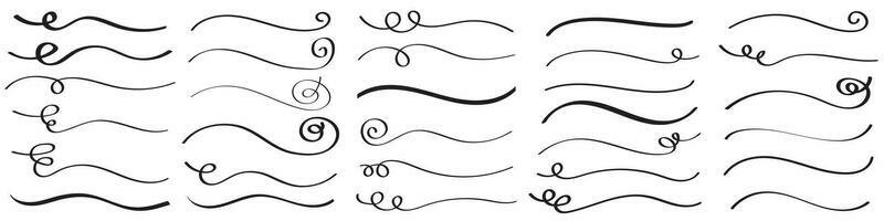 Hand drawn collection of curly swishes, swashes, swoops. Calligraphy swirl. Highlight text elements. Vector illustration.