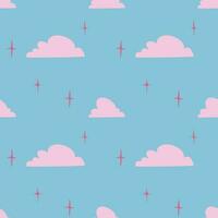 Seamless vector pattern of hand drawn cute clouds. Design of repeating  magic clouds for printing scrapbooking paper, fabric, wallpapers, backgrounds.