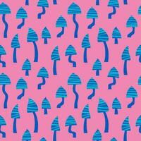 Seamless vector pattern of hand drawn cute psychedelic mushrooms. Design of repeating  magic mushrooms for printing scrapbooking paper, fabric, wallpapers, backgrounds.